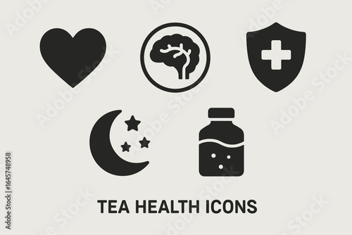 Tea Health Benefits Icons Set