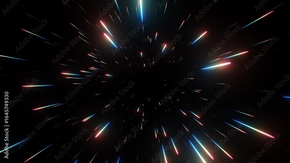 Space travel with warp speed, hyper space or faster than light background effect looking head on, side and looking back turn. Camera turning 180 degrees around an invisible spaceship - 3D illustration