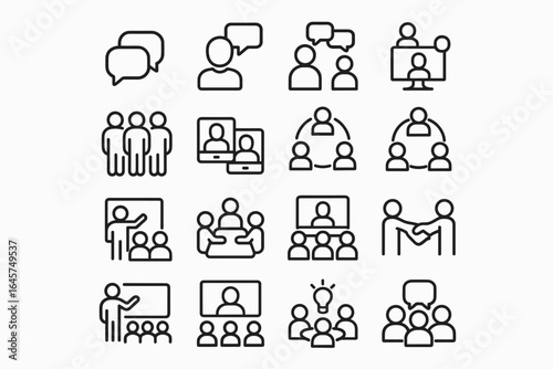 Business Communication and Teamwork Icons Set