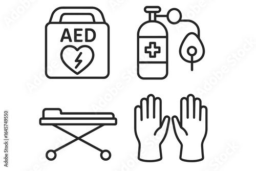 Emergency First Aid and Medical Equipment Icons Set