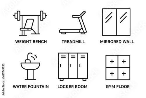 Gym Equipment and Fitness Facility Icons Set