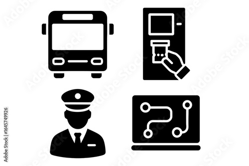 Bus Transport and Ticketing Icons Set