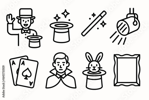 Magic icon set – mystical symbols, witchcraft elements, fantasy illustration, simple line style