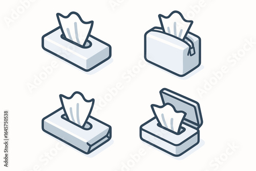 Pocket tissue icon set – hygiene essentials, personal care, travel accessories, simple line style