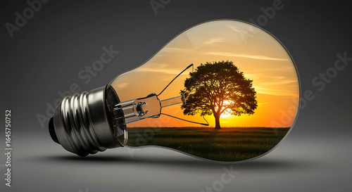 Stunning sunset framed in a lightbulb, symbolizing bright ideas, innovation, and nature's beauty