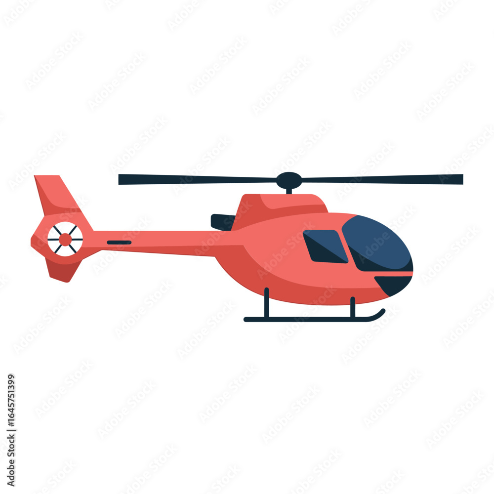 Fototapeta premium Red Helicopter Illustration Isolated on White Background Side View Flat Style