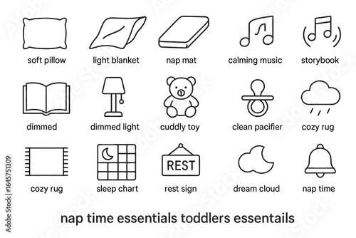 Nap time essentials: toddler comfort and relaxation icons