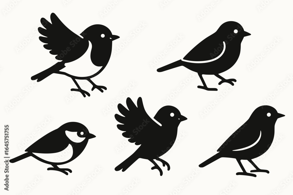 Fototapeta premium Small birds in flight – minimalist silhouettes, freedom concept, nature illustration, simple line style