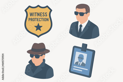 Witness Protection Icons Set — Law Enforcement, Security, Identity Safety Vector Collection