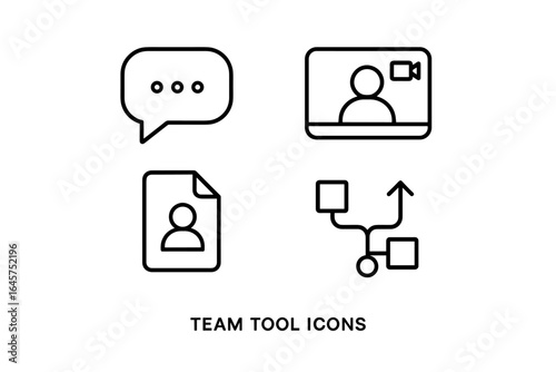 Team collaboration tools icons set – teamwork, productivity, remote work, simple line style