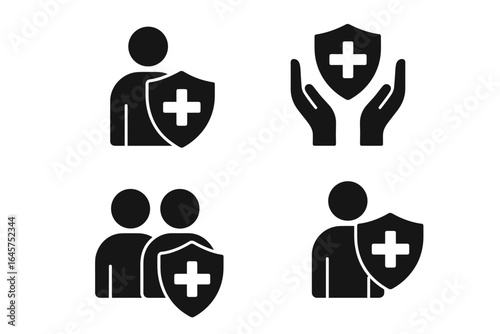Health insurance icons set – medical protection, safety, healthcare support