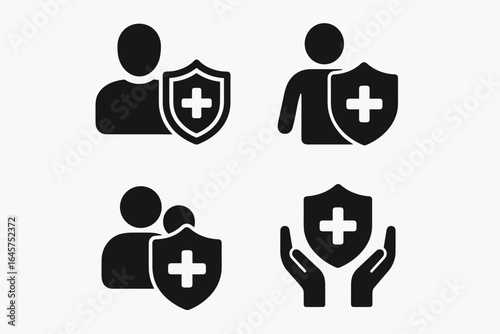 Health insurance icons set – protection, medical care, safety concept