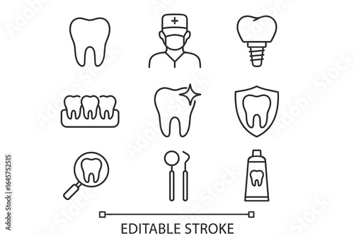 Dental Care and Dentistry Icons – Line Style