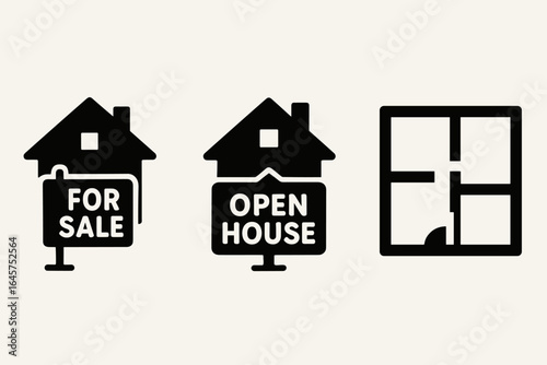 Real Estate Icons – Home Sale, Open House, Floor Plans