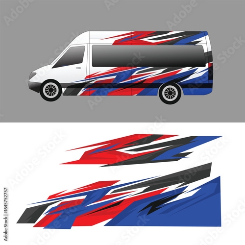 decal design livery wrapping the body of a touring van. modern car decal