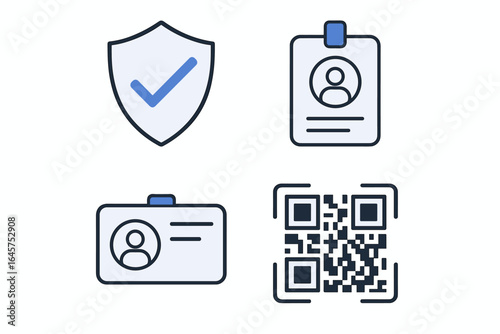 ID verification, online security. Verification Icons Set simple compose