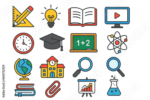 Education and School Icon Set – Colorful Vector Symbols for Learning and Teaching