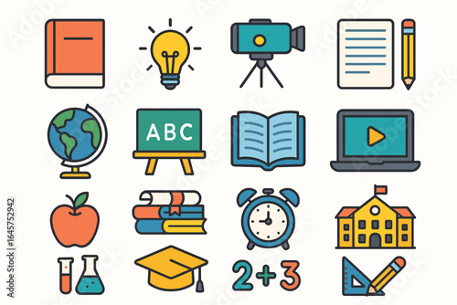 Education and School Icon Set – Colorful Vector Symbols for Learning and Teaching