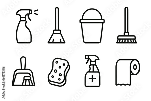 Cleaning Tools Line Icons Set