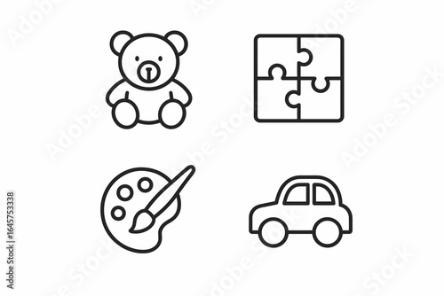 Kids Toys and Activities Icon Set – Outline Style