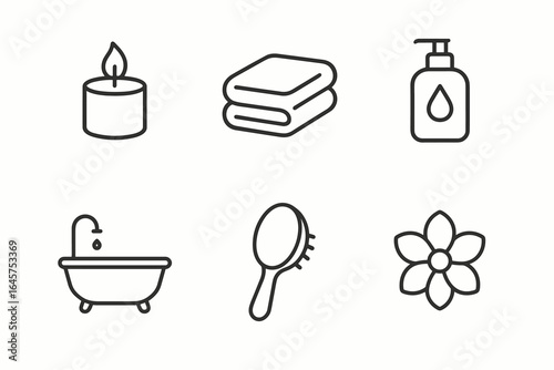 Spa and Wellness Icons – Candle, Towel, Bath, Lotion, Brush, Flower