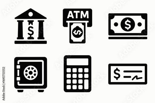 Banking and Finance Icons – Money, ATM, Cash, Safe, Calculator, Check