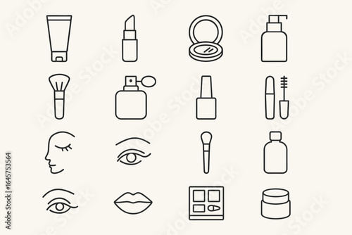 Cosmetic and Makeup Line Icons – Beauty Products and Skincare