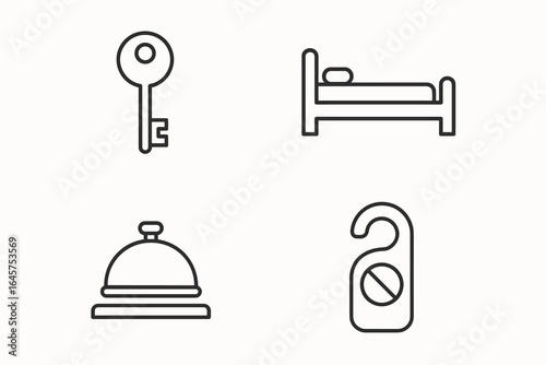 Hotel and Hospitality Icons Set – Key, Bed, Bell, Do Not Disturb Sign