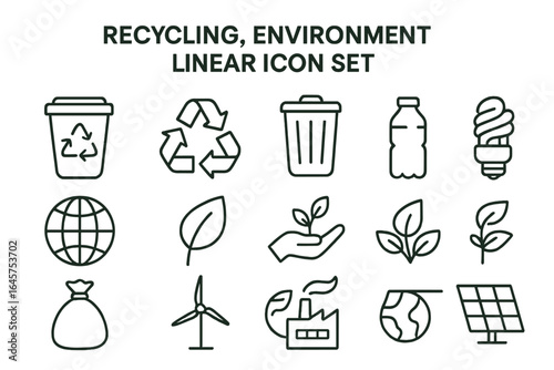 Recycling and Ecology Icons Set – Environment, Sustainability, Eco Friendly, Green Energy