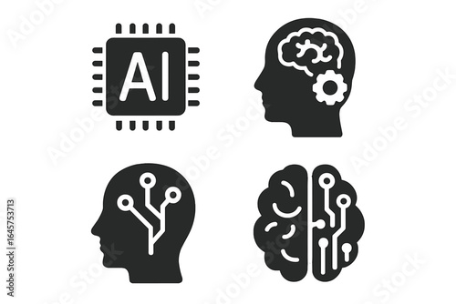 Artificial Intelligence Icons Set – AI Brain, Neural Network, Machine Learning, Technology
