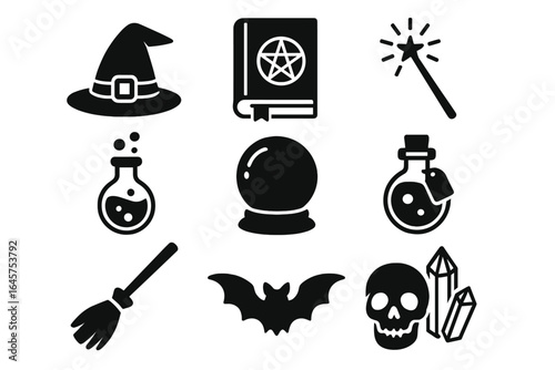 Witchcraft and Magic Icons Set – Halloween, Spells and Mystic Symbols