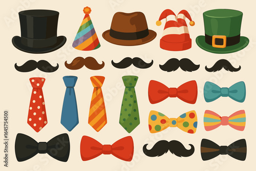Gentleman Accessories Icons – Hats, Ties, Bowties, Mustaches Set