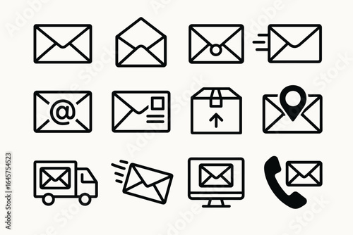 Mail and Message Icons – Email, Envelope, Notification, Communication Set