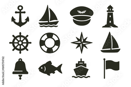 Nautical Icons Set – Marine, Sailing and Sea Symbols