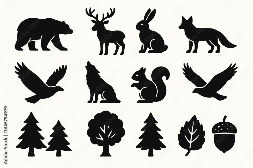 Obraz premium Animal Silhouette Icons Set - Elegant and Simple Animal Shapes for Design