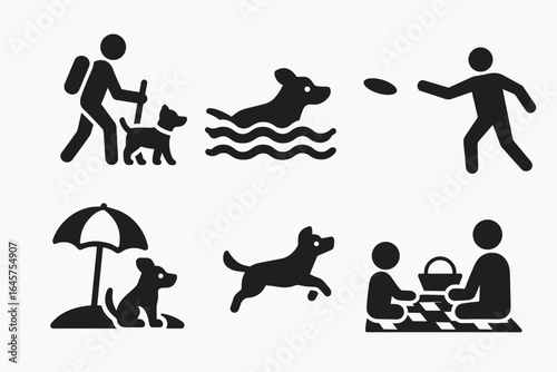 Dog Activities Icons Set – Outdoor Fun, Play and Pet Care