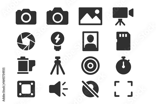 Photography and Video Icons Set – Camera, Media and Studio Equipment