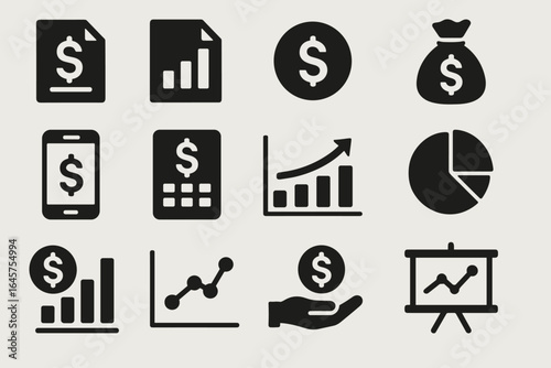 Finance and Business Icons Set – Money, Banking, Investment, Growth
