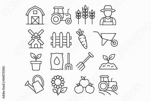 Farm Icons Set – Agriculture, Livestock, and Rural Life Symbols