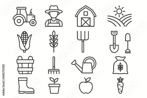 Farm Icons Set – Agriculture, Livestock, and Rural Life Symbols