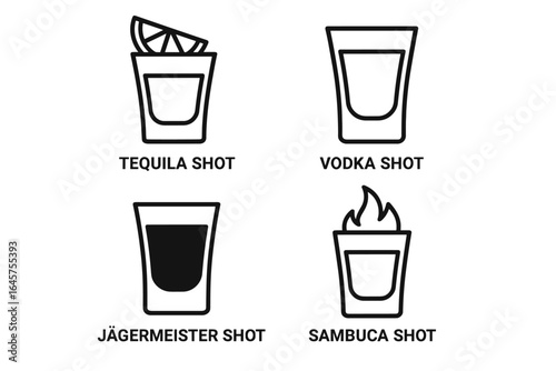 Shot Glass Icons Set - Stylish Symbols for Bar and Cocktail Design