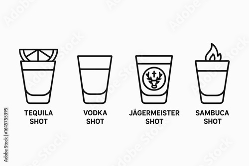 Shot Glass Icons Set - Stylish Symbols for Bar and Cocktail Design
