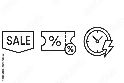 Sale and Discount Icons Set – Coupon, Promotion, Flash Deal Symbols