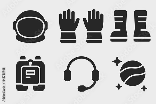 Astronaut Gear Icons – Space Suit, Helmet, Oxygen Tank and Space Exploration Equipment Set