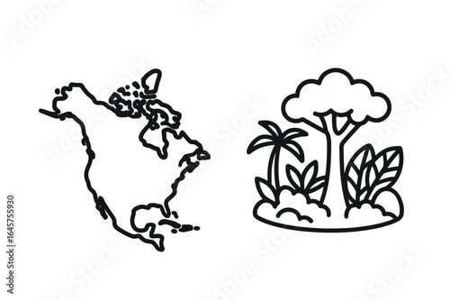 Continental Biome Icons – Terrestrial Ecosystems, Forests, Deserts, Grasslands, and Tundra Symbols