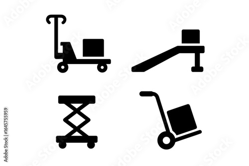 Material Handling Icons – Logistics, Warehouse Equipment, and Industrial Transport Symbols