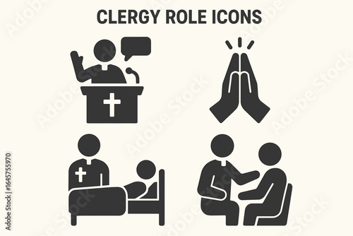 Clergy Roles Icon Set – Linear Icons of Religious Figures and Duties