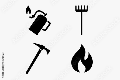Controlled Burn Tools Icons – Wildfire Management and Forest Firefighting Equipment Set