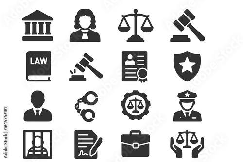 Set of Law and Justice Icons in Minimal Style