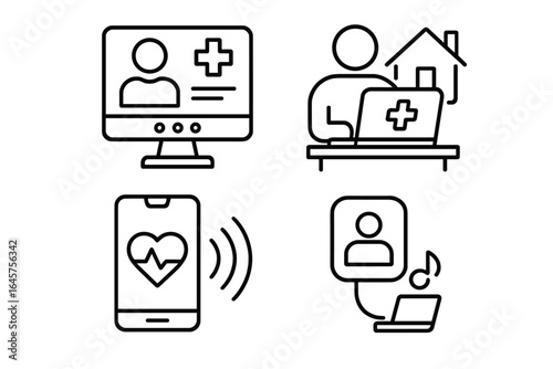 Telemedicine Icons – Remote Healthcare, Online Doctor, and Virtual Medical Consultation Set
